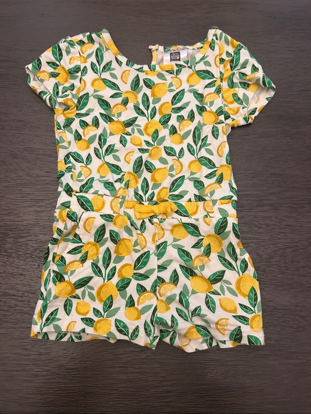 Girls' Lemon-Print Short Sleeve One-Piece Romper in Yellow & Green